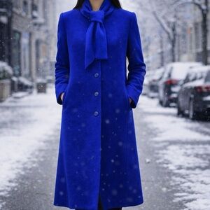 Cobalt Blue Pure Virgin Wool Coat with Attached Scarf Women’s M/L